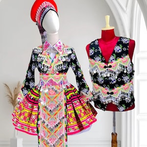 Hmong embroideried couple set | Hmong dress for women | Ethnic outfit | Hmong outfit for couple  | Hill tribe clothes | Hmong vest
