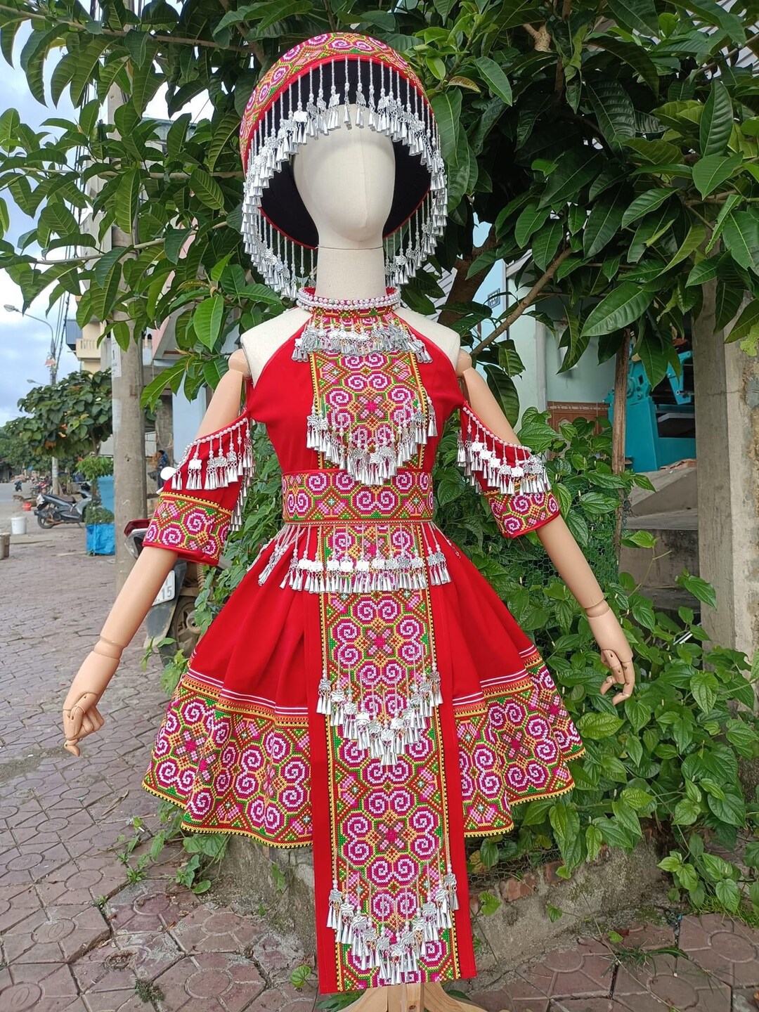 Hmong Dress for Women, Vintage Ethnic Hand Embroidered Dress, Hmong Hill Tribe Handmade Outfit