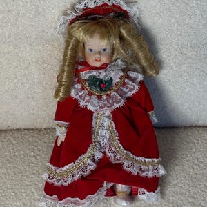 Vintage Porcelain Doll | Victorian Porcelain Doll | Porcelain Doll in Red Velvet | Vintage Victorian Porcelain Doll