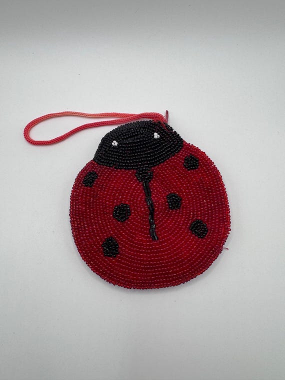 Vintage Beaded Lady Bug Coin Purse | Beaded Lady Bug Coin Purse | Lady Bug Coin Purse | Handmade Lady Bug Coin Purse