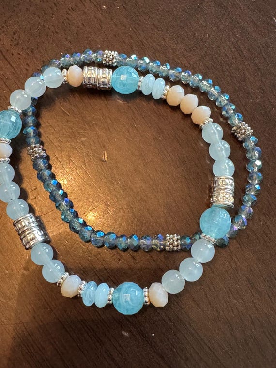 Teal Beaded Stackable Bracelets - image 3