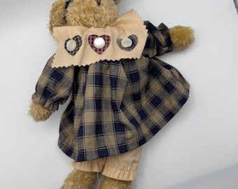 Vintage Boyds Bear | Boyds Bear | Boyds Girl Bear | Boyds Bear Checkered Dress | Girl Teddy Bear