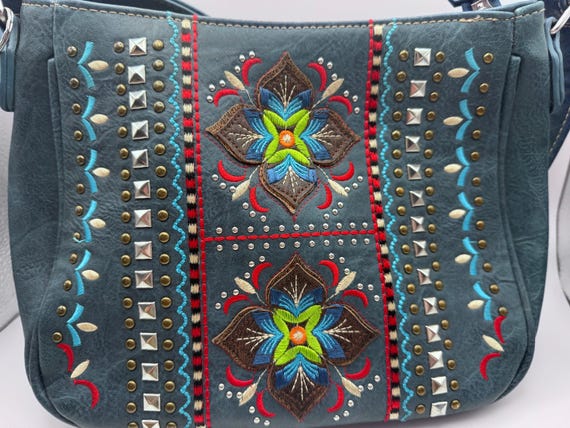 Embroidered Crossbody Bag | Vintage Embroidered Bag | Blue Embroidered Purse View 2
