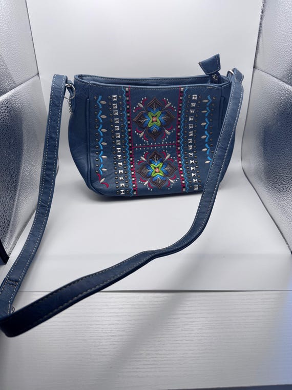 Embroidered Crossbody Bag | Vintage Embroidered Bag | Blue Embroidered Purse View 3