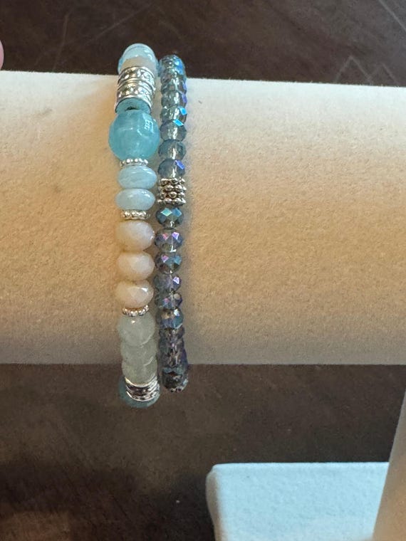 Teal Beaded Stackable Bracelets - image 1
