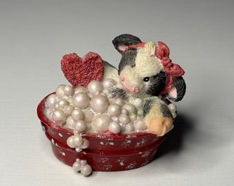 Vintage Mary Moo Moos Cow Figurine: Bubbling Over with Love