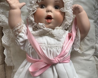 Vintage Porcelain Doll | Vintage Doll | Vintage Doll in White Dress | Porcelain Doll | Newborn Porcelain Doll
