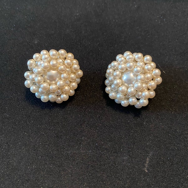 Faux Pearl Cluster Clip-on Earrings