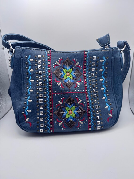 Embroidered Crossbody Bag | Vintage Embroidered Bag | Blue Embroidered Purse