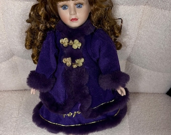 Victorian Porcelain Doll | Porcelain Doll | Vintage Porcelain Doll | Victorian Doll in Purple | Porcelain Doll in Purple