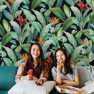 Watercolor Tropical Leaf Wallpaper - Pattern Plants Wall Mural- Living Room Wall Mural - Peel and Stick Wallpaper