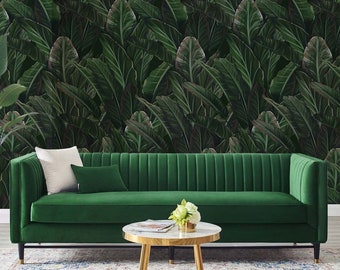 Big Banana Leaf Wallpaper - Banana Trees Wall Mural - Tropical Leaves Wallpaper - Living Room Wall Mural - Peel and Stick Wallpaper