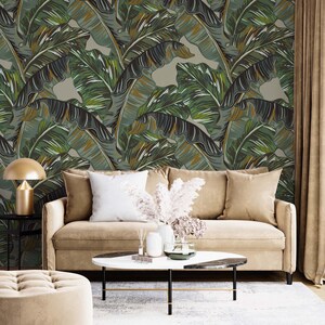 Big Banana Leaf Wallpaper - Tropical Leaves Wall Mural - Living Room Wall Decor - Peel and Stick Wallpaper