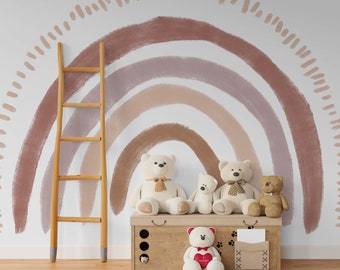 Rainbow Wallpaper - Boho Kids Room Wall Mural - Terracotta Nursery Wall Decor - Peel and Stick Wallpaper