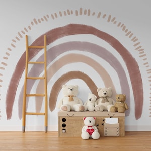 Regenbogen Wallpaper - Boho Kinderzimmer Wandbild - Terrakotta Kinderzimmer Wand-Dekor - Tapete abziehen und aufkleben