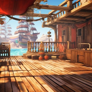 Wow factor backdrop or cloth of deck or cloth of Pirate ship for printing or projecting theatre or photography