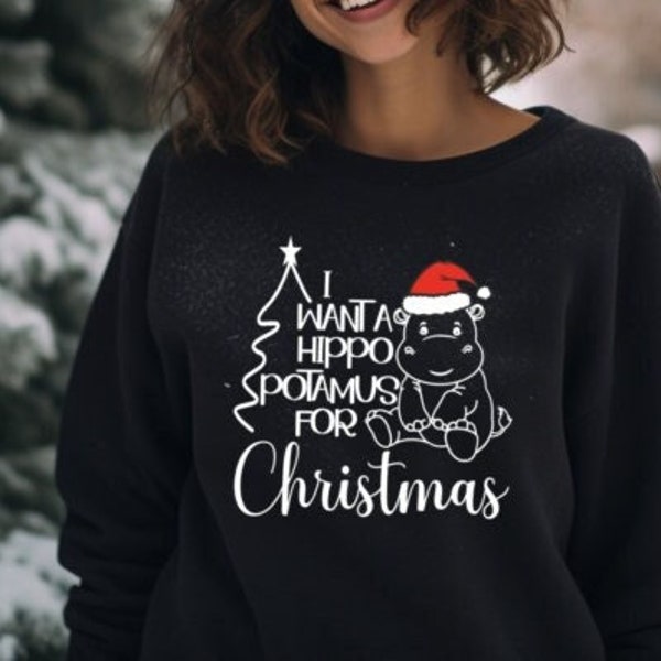 I Want A Hippopotamus For Christmas PNG and SVG Cut File,  Christmas Jumper Svg, Christmas Vibes Svg, Cousin Crew, Family Christmas Svg