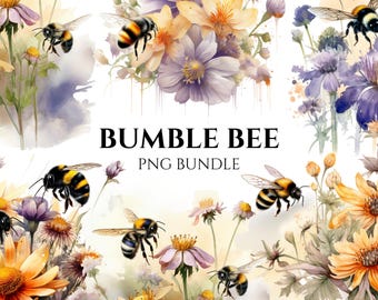 Clipart aquarel hommel: bloemen png-bundel (digitale download)