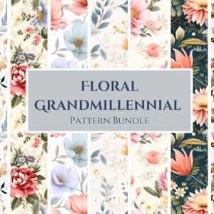 Floral Grandmillennial nahtlose Muster, Pastell Vintage digitales Papier, Scrapbooking und Journaling, Vintage Blumenmuster, kommerzielle Nutzung