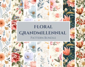 Floral Grandmillennial Pattern: Pastel Vintage Digital Paper (PNG)
