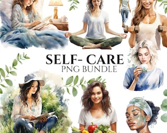 Watercolor Self Care PNG Clipart Bundle: Spa & Fitness Graphics (Digital Download)