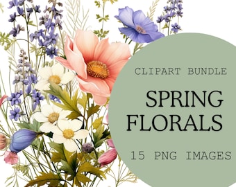 Clipart de flores de primavera en acuarela: Ilustración floral PNG (descarga digital)