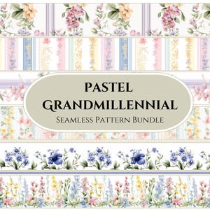 Pastell Aquarell Grandmillennial Muster Bundle, Pastell Blumen digitales Papier, nahtlose Scrapbook-Papier, Vintage Ästhetik, kommerzielle Nutzung