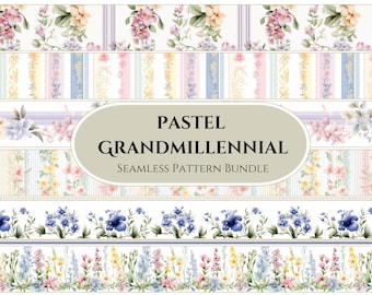 Paquete de estampado floral pastel: Papel digital Grandmillennial (PNG)
