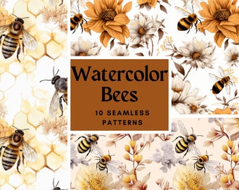 Naadloos patroon aquarel bij: bloemen png-bundel (commercieel gebruik)