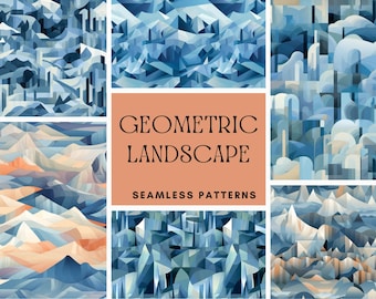 GLACIER Geometric Landscape SEAMLESS PATTERNS In Zip File – Digital Printable Paper Patterns, Commercial Use