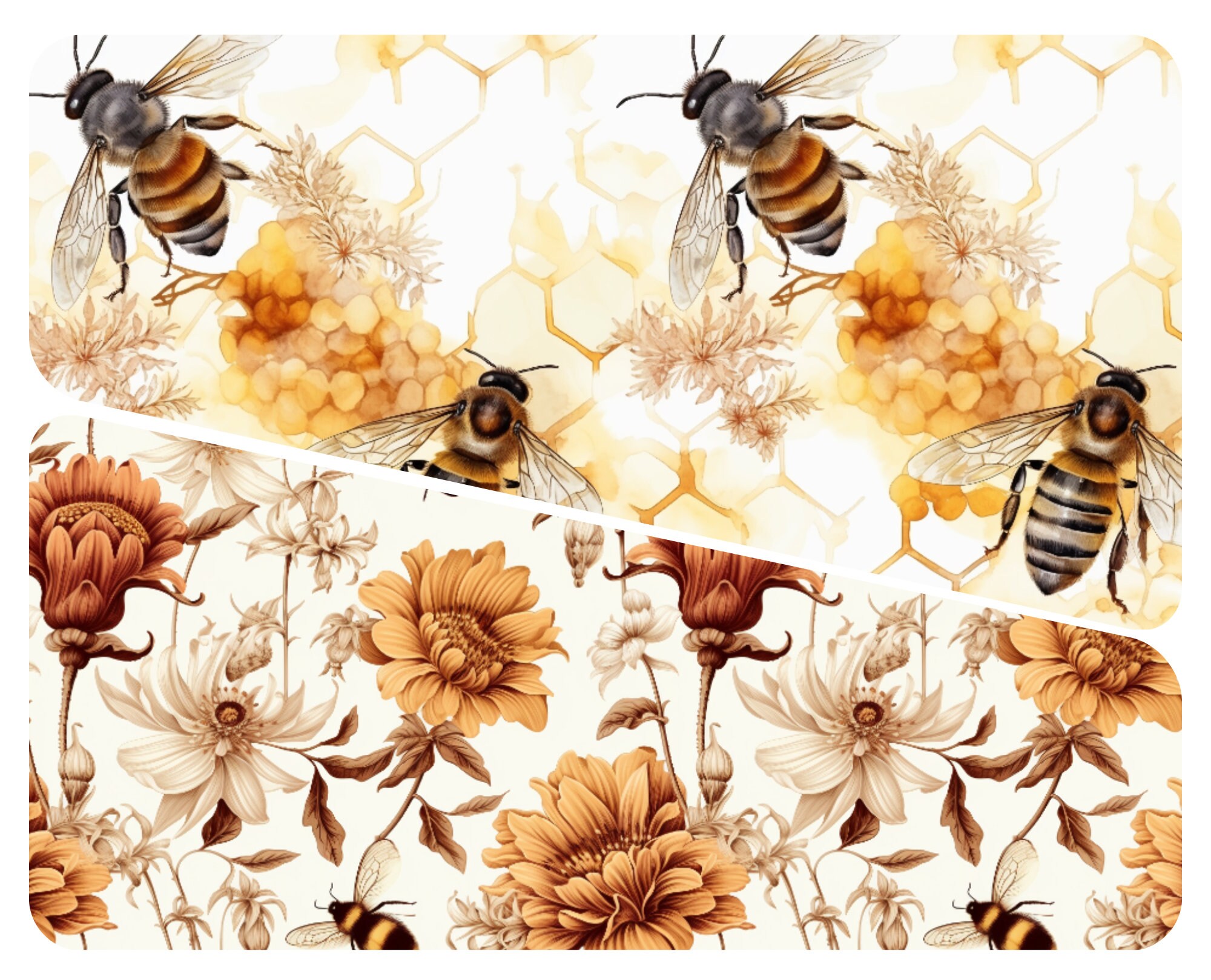 Printable Watercolor BEE SEAMLESS PATTERN for Bee Lover – Botanical ...
