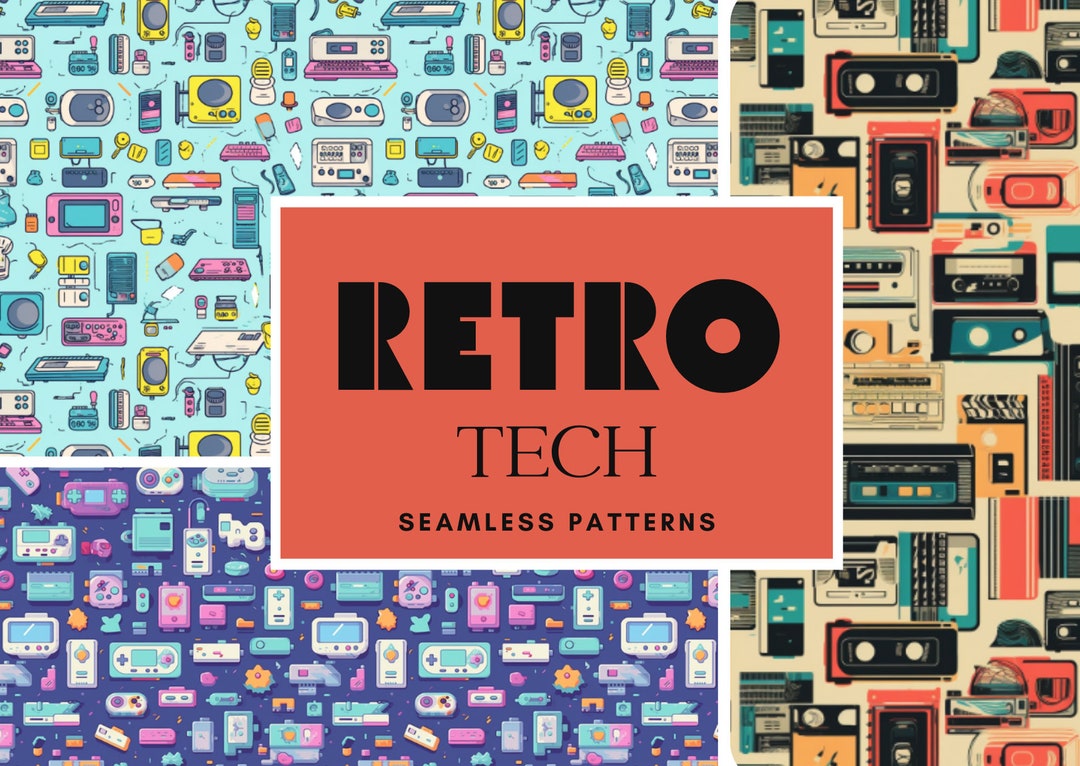 Reusable Technology Patterns Retro TECHNOLOGY Seamless PATTERNS in Zip File – Digital Plant Patterns ...