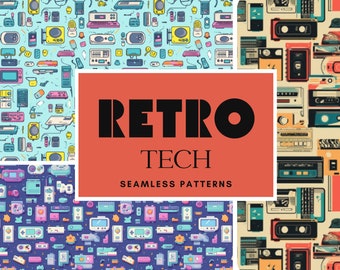 Naadloze patronen met retrotechnologie: png-bestanden (digitale download)
