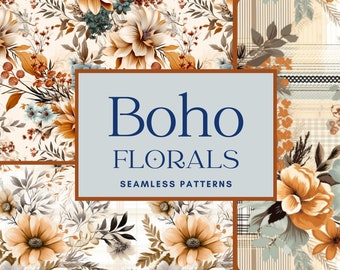 Boho Floral Seamless Pattern: Indie Hippie PNG Bundle (Digital Download)