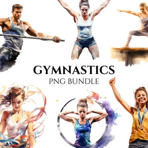Gymnastics Clipart Bundle, Watercolor Gymnastics Girls, Digital Download, Rhythmic Gymnastics, Commercial Use, Digital Instant Download