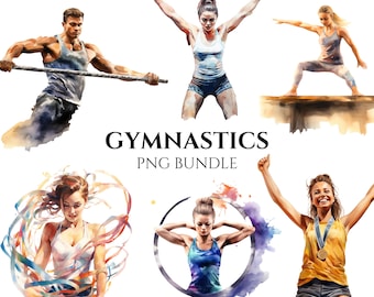 Clipart de gimnasia en acuarela: Paquete PNG de gimnasia rítmica (descarga digital)
