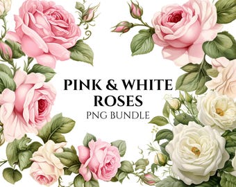 Watercolor Pink Roses Clipart: Floral Wedding Invitation (PNG Digital Download)