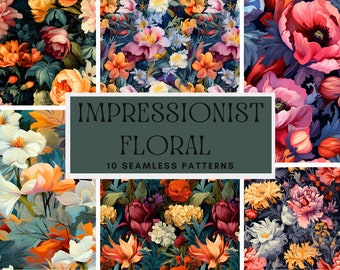Botanisch NAADLOOS BLOEMENPATROON, impressionistische digitale papieren bloemen en naadloze patronen voor commercieel gebruik