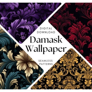 DAMASK WALLPAPER Floral Seamless PATTERN, Digital Paper Background Baroque Style Luxury Patterns Bundle, Commercial Use