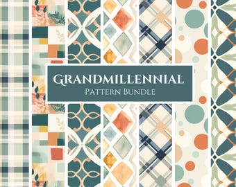 Grandmillennial pastelpatroonset: vintage scrapbookpapier (digitale png-download)