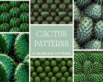 Cactus Photo Seamless Patterns: Fabric Textured Designs (PNG Files)