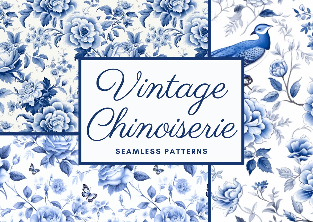 Vintage Chinoiserie Floral Patterns: Seamless PNG Bundle (commercial ...
