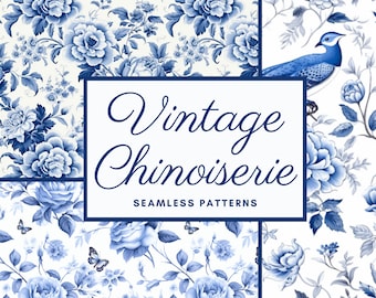 Vintage chinoiserie-bloempatronen: naadloze png-bundel (commercieel gebruik)