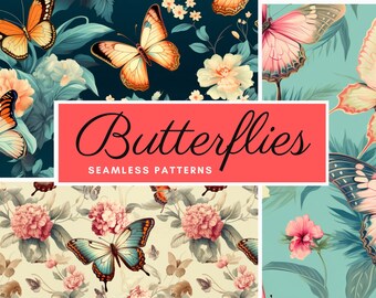 Baroque Butterfly Seamless Pattern: Colorful Vanitas Imagery (Digital Download)