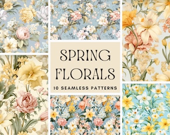 Floral Seamless Pattern: Botanical Spring Flowers (PNG Digital Download)