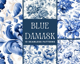 Blue Damask Floral Pattern: Rococo Style (Digital Download)