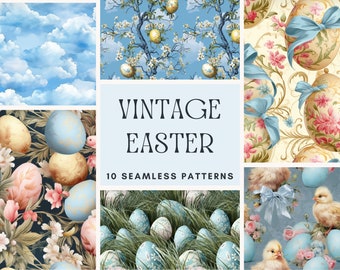 EASTER Digital Vintage SEAMLESS PATTERN – Printable Minimalist Background Design Pattern, Commercial Use