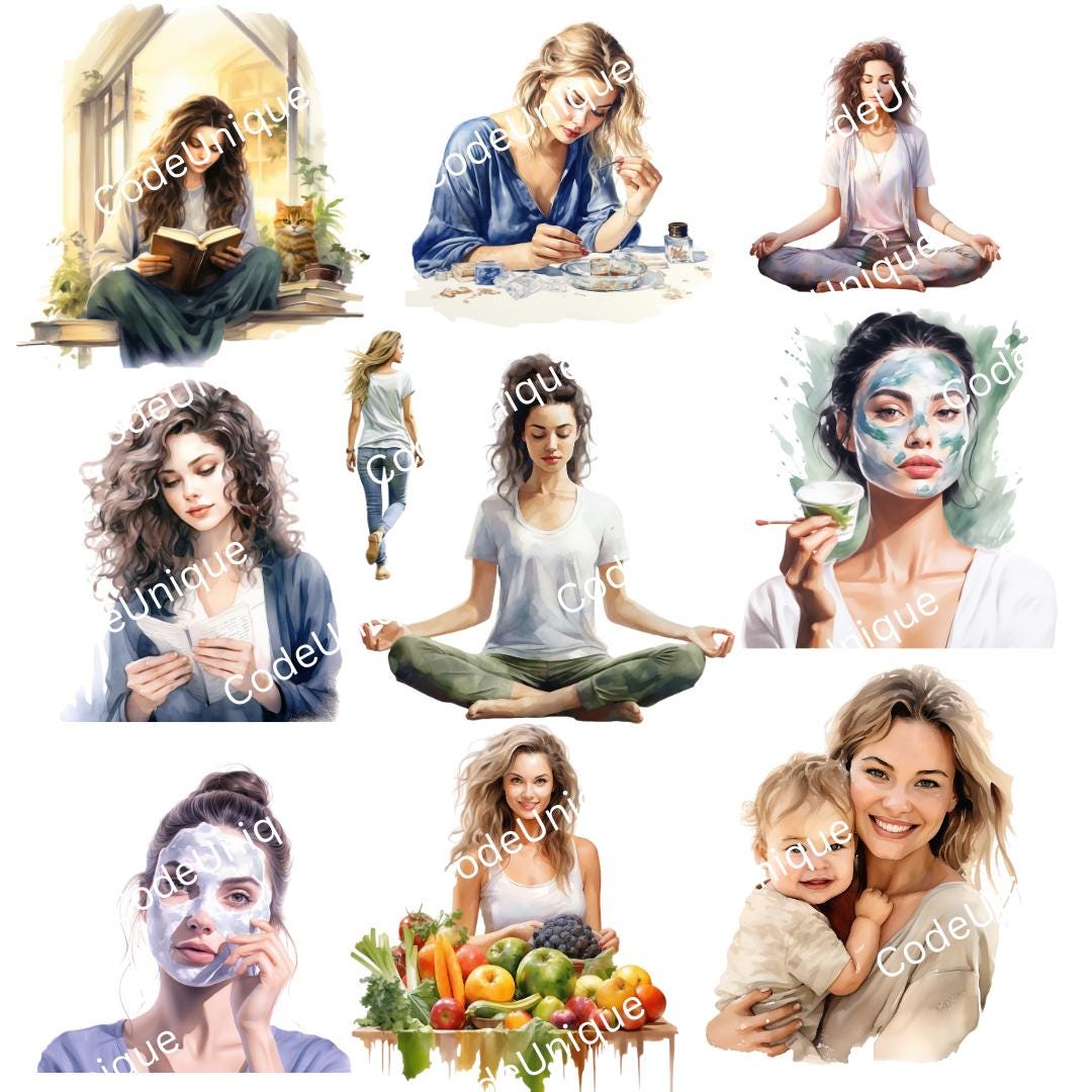 Watercolor Self Care PNG Clipart Bundle: Spa & Fitness Graphics ...