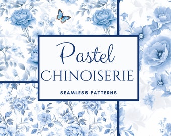 Pastel Chinoiserie Seamless Pattern - Vintage Floral Digital Paper - Elegant Backgrounds for Scrapbooking - Commercial Use