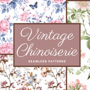Chinoiserie Floral Seamless Patterns, Vintage Clipart, Digital Papers for Scrapbooking, Floral Backgrounds, Commercial Use, PNG Bundle